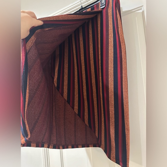 Zara metallic rose gold striped wrap pull on skirt nwt - Picture 5 of 11